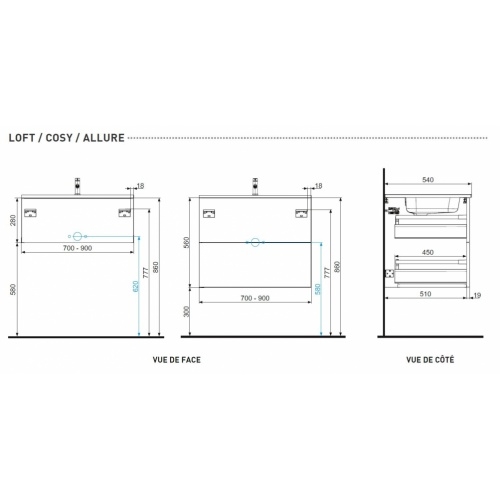 Meuble simple vasque VOGUE/LOFT 90 Opale Anthracite Plans Tech LOFT - COSY - ALLURE Meuble simple vasque VOGUE/LOFT 90 Opale Anthracite Plans Tech LOFT - COSY - ALLURE