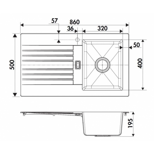 Évier TREVISE 1 cuve - Blanc EV295VEAP Schéma Évier TREVISE 1 cuve - Blanc EV295VEAP Schéma