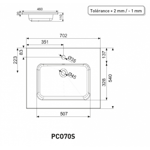 Meuble simple vasque LOFT 70 Sciée Blanc et Gris PCO70S - Plan SAVANE 70 Schéma Meuble simple vasque LOFT 70 Sciée Blanc et Gris PCO70S - Plan SAVANE 70 Schéma