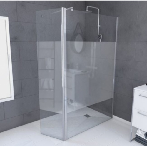 Paroi de douche WILSON avec volet pivotant - Bande dépolie - L90+45 cm* Paroi de douche WILSON avec volet pivotant - Bande dépolie - L90+45 cm*