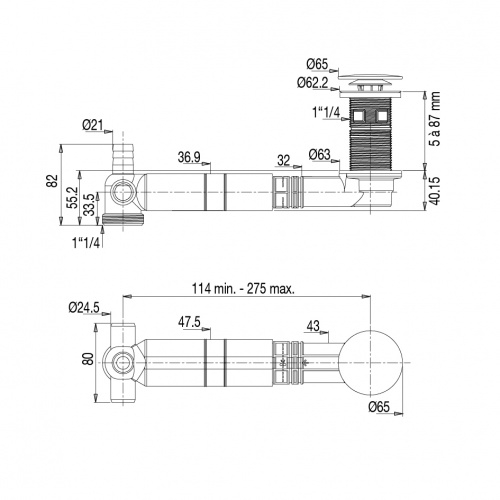 Bonde universelle avec tubulure extra-plate - TBXP Tubulure Schéma Bonde universelle avec tubulure extra-plate - TBXP Tubulure Schéma