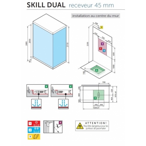 Cabine de douche multifonction SKILL DUAL Perla 160x97 cm Skill Dual centrée Schéma Cabine de douche multifonction SKILL DUAL Perla 160x97 cm Skill Dual centrée Schéma