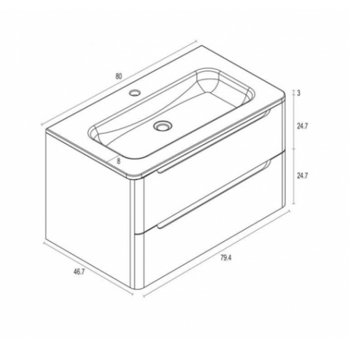 Meuble simple vasque 80cm TOOLA Ivoire sans miroir Tolla 80 Schéma Meuble simple vasque 80cm TOOLA Ivoire sans miroir Tolla 80 Schéma
