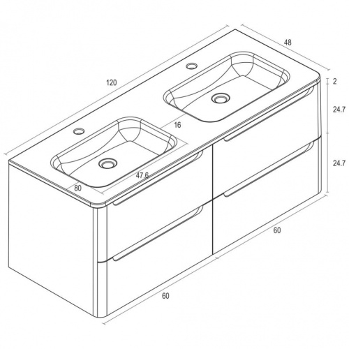 Meuble double vasque 120cm Toola Ivoire miroir Lite Tolla 120 Schéma Meuble double vasque 120cm Toola Ivoire miroir Lite Tolla 120 Schéma