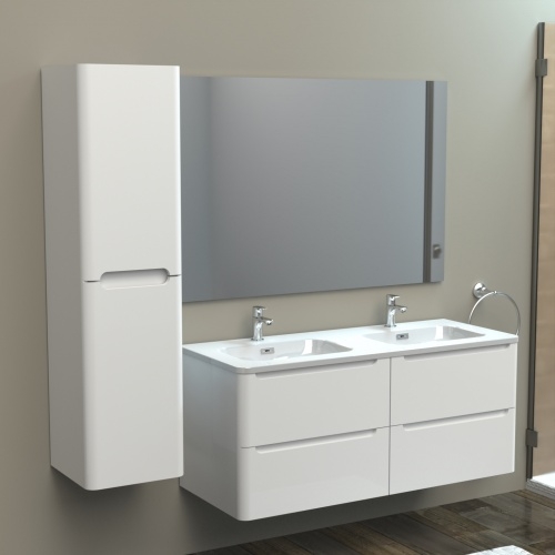 Meuble double vasque 120cm Toola Blanc Brillant miroir Slim