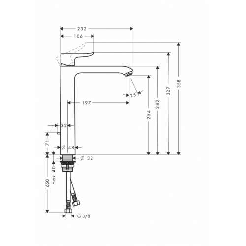 Mitigeur de lavabo surélevé METRIS 260 avec vidage tirette 31082** 31082000 Schéma