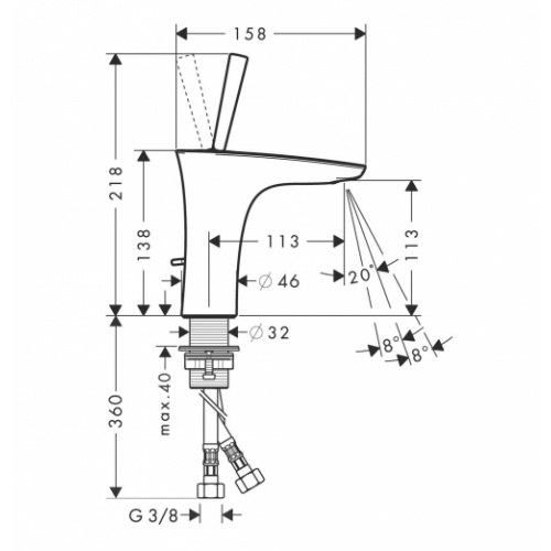 Mitigeur de lavabo PURAVIDA 110 - Vidage tirette 15074400 Schéma Mitigeur de lavabo PURAVIDA 110 - Vidage tirette 15074400 Schéma