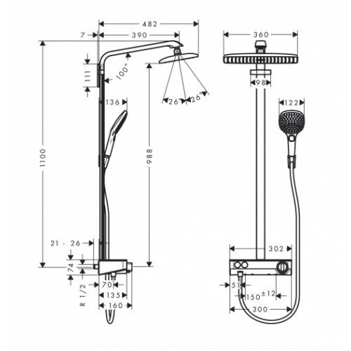 Colonne de douche RAINDANCE E 360 ShowerTablet Select 300** 27288000 Schéma