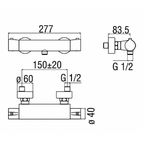 Mitigeur de douche Thermostatique ACQUAVIVA Chromé VV103030 Schéma
