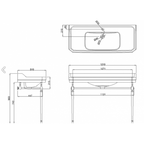 Vasque rectangulaire et console Edouardien BURLINGTON 120 cm B19 T51 Schéma Vasque rectangulaire et console Edouardien BURLINGTON 120 cm B19 T51 Schéma