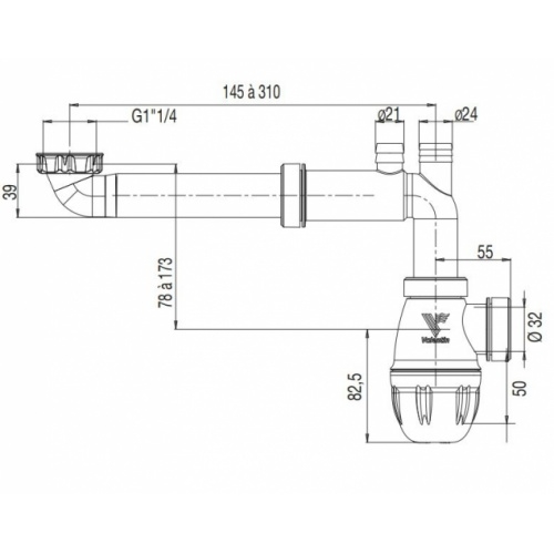 Tubulure de raccordement Bi-matière Gain d'espace 00-611100-tubulure_Schéma Tubulure de raccordement Bi-matière Gain d'espace 00-611100-tubulure_Schéma