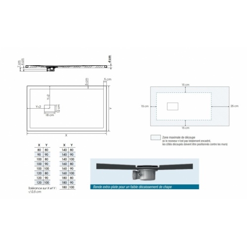 Receveur KINESURF PIETRA Blanc - 80x80 cm KINESURF PIETRA Schéma