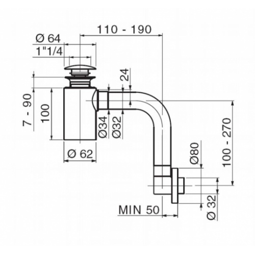 Siphon gain de place 1 1/2'' DN 40 avec deux raccordements d'appareil