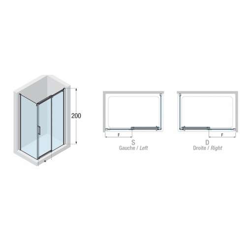 Porte d'angle DIAMANTI 2P+F 120x120 Droite Schéma diamanti 2p+f