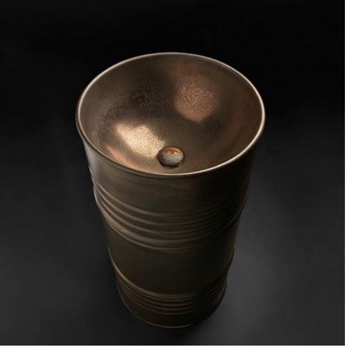 Vasque BARREL sur pied aspect Métal BARREL Rouille