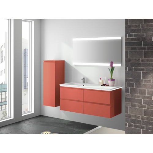 Meuble simple vasque décalé GLOSS 120 cm Corail Satiné