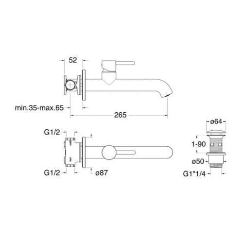 Mitigeur lavabo mural large Inox IX - IX24228 IX24228 Schéma Mitigeur lavabo mural large Inox IX - IX24228 IX24228 Schéma