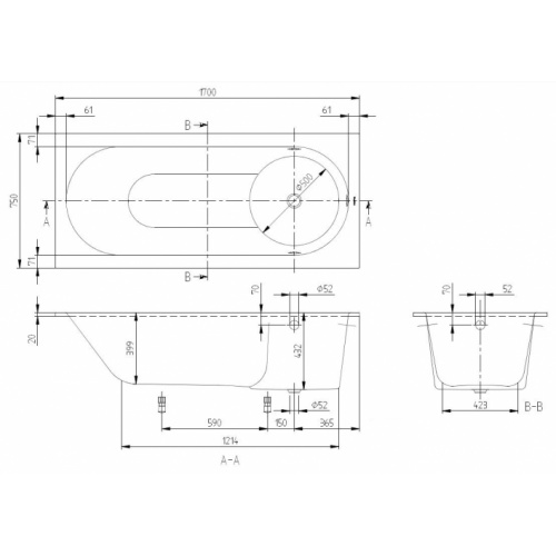 Baignoire rectangulaire LIBRA 170x75 Blanc Libra Schéma Baignoire rectangulaire LIBRA 170x75 Blanc Libra Schéma