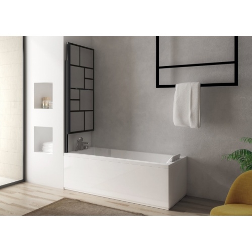 Pare-baignoire pivotant et relevable CUBE Noir mat - Verre traité anti-calcaire Cube plié Pare-baignoire pivotant et relevable CUBE Noir mat - Verre traité anti-calcaire Cube plié