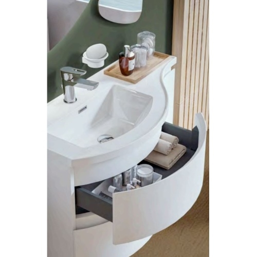 Meuble simple vasque galbé YLIADE 110 cm Gris Mat YLIADE Ouvert Meuble simple vasque galbé YLIADE 110 cm Gris Mat YLIADE Ouvert