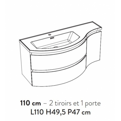 Meuble simple vasque galbé YLIADE 110 cm Gris Mat Schéma YLIADE 110