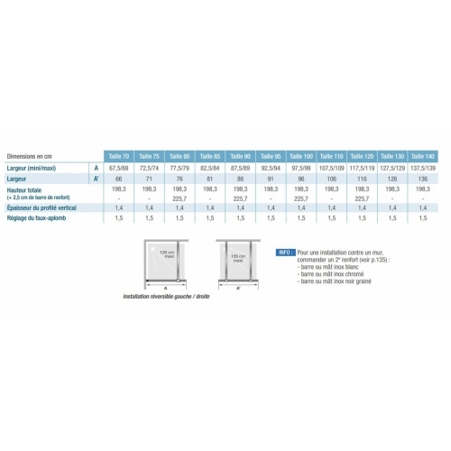 Paroi fixe Smart Design SOLO Noir - 70 cm - Barre de renfort droite Schéla Smart Design Solo