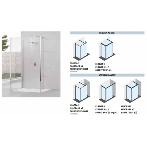 Panneau fixe latéral KUADRA HLF 100 cm - Transparent - Chromé KUADRA H9 Panneau fixe latéral KUADRA HLF 100 cm - Transparent - Chromé KUADRA H9