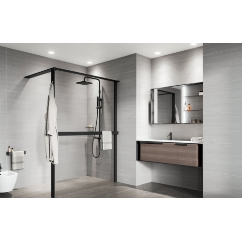 Paroi fixe KUADRA HWS avec porte-serviette Noir mat - 140cm - Droite KUADRA HWS Porte-serviette Paroi fixe KUADRA HWS avec porte-serviette Noir mat - 140cm - Droite KUADRA HWS Porte-serviette