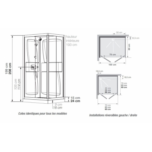 Cabine de douche Kineprime (18 cm) - 2 Portes - 80x80cm - Mécanique KINEPRIME 2 Portes Battantes Cabine de douche Kineprime (18 cm) - 2 Portes - 80x80cm - Mécanique KINEPRIME 2 Portes Battantes