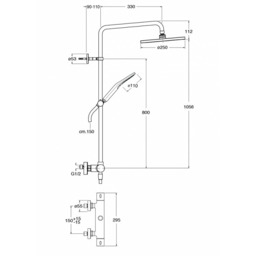 Colonne de douche PRIME thermostatique PE45851 Schéma Colonne de douche PRIME thermostatique PE45851 Schéma