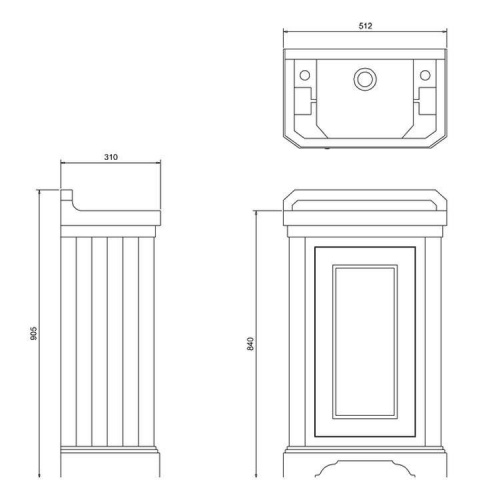 Meuble sous vasque lave-mains Edouardien Bleu FC11_B8_Schéma Meuble sous vasque lave-mains Edouardien Bleu FC11_B8_Schéma