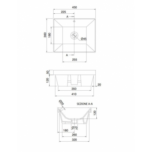 Vasque à encastrer TEOREMA 2.0 45 cm - 5130 5130 Schéma