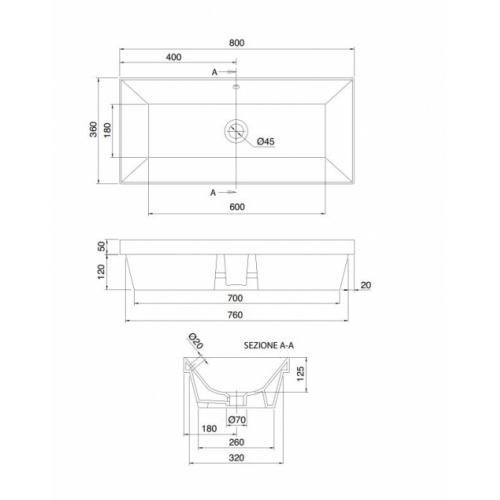 Vasque à encastrer TEOREMA 2.0 80 cm - 5132 5132 Schéma Vasque à encastrer TEOREMA 2.0 80 cm - 5132 5132 Schéma