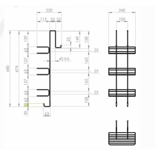 Porte-objets filaire TITO 3 bacs rectangulaires - Chromé 2486 Schéma Porte-objets filaire TITO 3 bacs rectangulaires - Chromé 2486 Schéma