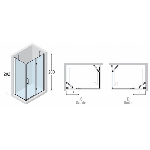 Porte d'angle CORAL 2P+F 120x80 droite Schéma coral 2p+f