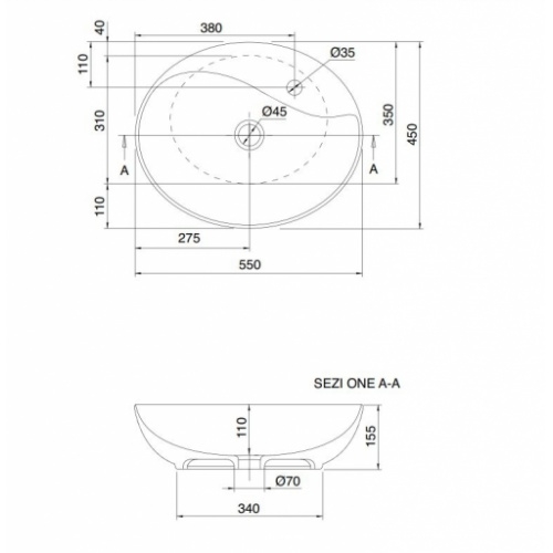Vasque à poser MOAI 55R Vasque MOAI 55R Schéma Vasque à poser MOAI 55R Vasque MOAI 55R Schéma