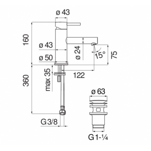 Mitigeur de lavabo LIVE avec bonde clic clac LV00418_3CR Schéma Mitigeur de lavabo LIVE avec bonde clic clac LV00418_3CR Schéma