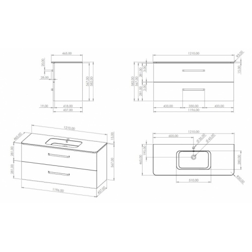 Meuble sdb UNO 120 cm Bois Clair - SANS Miroir - Fabriqué en France** UNO Schéma