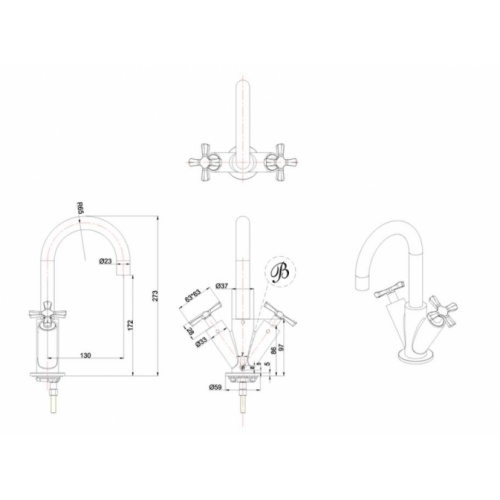Mélangeur de lavabo RIVIERA Chromé RIV8 Schéma Mélangeur de lavabo RIVIERA Chromé RIV8 Schéma