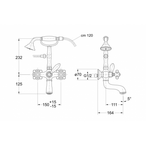 Mélangeur Bain/Douche rétro PARIGI Chromé PG10251 Schéma Mélangeur Bain/Douche rétro PARIGI Chromé PG10251 Schéma