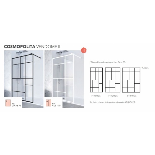 Paroi de douche ONE OV-2000 Vendome II - Noir - 120cm COSMOPOLITA Vendome II Paroi de douche ONE OV-2000 Vendome II - Noir - 120cm COSMOPOLITA Vendome II