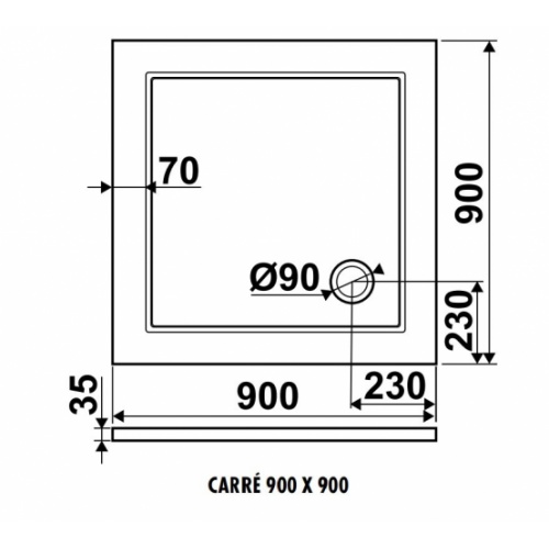 Receveur de douche Carrée Zamori 90x90cm Z1161 Schéma Receveur de douche Carrée Zamori 90x90cm Z1161 Schéma