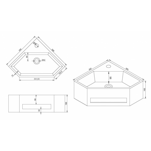 Lave-mains d'angle ANGO avec porte serviette intégré ANGO Schéma