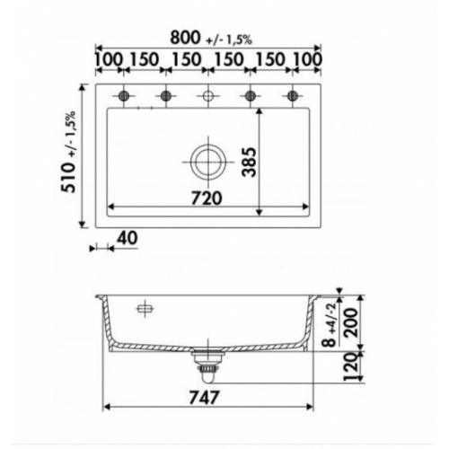 Évier de cuisine en céramique IDOLE Blanc brillant IDOLE EV5070 Schéma Évier de cuisine en céramique IDOLE Blanc brillant IDOLE EV5070 Schéma