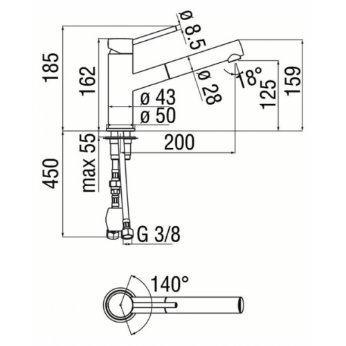 Mitigeur d'évier avec douchette extractible SNOW Chromé SN00117CR Schéma Mitigeur d'évier avec douchette extractible SNOW Chromé SN00117CR Schéma