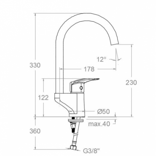 Robinet Pour Evier Col de Cygne Hauteur Maxi 330 mm