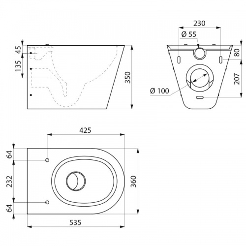 Cuvette suspendue en Inox S21 S cote_110310 Cuvette suspendue en Inox S21 S cote_110310