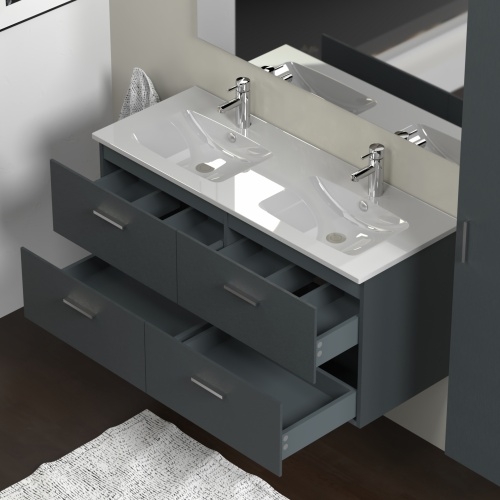 Meuble double vasque RIO 120 cm Gris structuré - En Kit Rio-120-Gris_structuré-