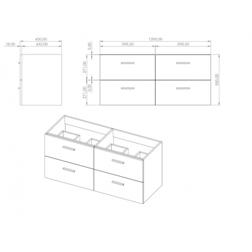 Meuble simple vasque RIO 80cm Noir Structuré SANS miroir - En Kit** RIO 120 Schéma