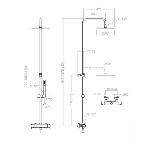 Colonne de douche BLAUTHERM thermostatique 9454FRP240 9454FRP240 Schéma Colonne de douche BLAUTHERM thermostatique 9454FRP240 9454FRP240 Schéma